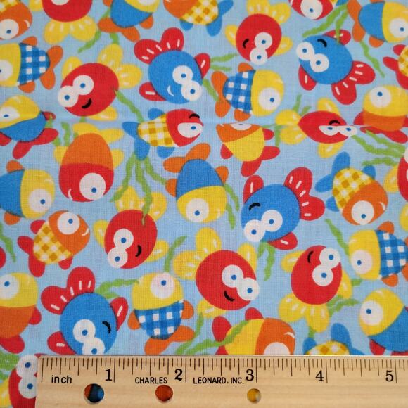 Cotton Fabric Cartoon Fish Blue Red Yellow Ocean Sea Life 18" x 44" Unbranded - Picture 1 of 10